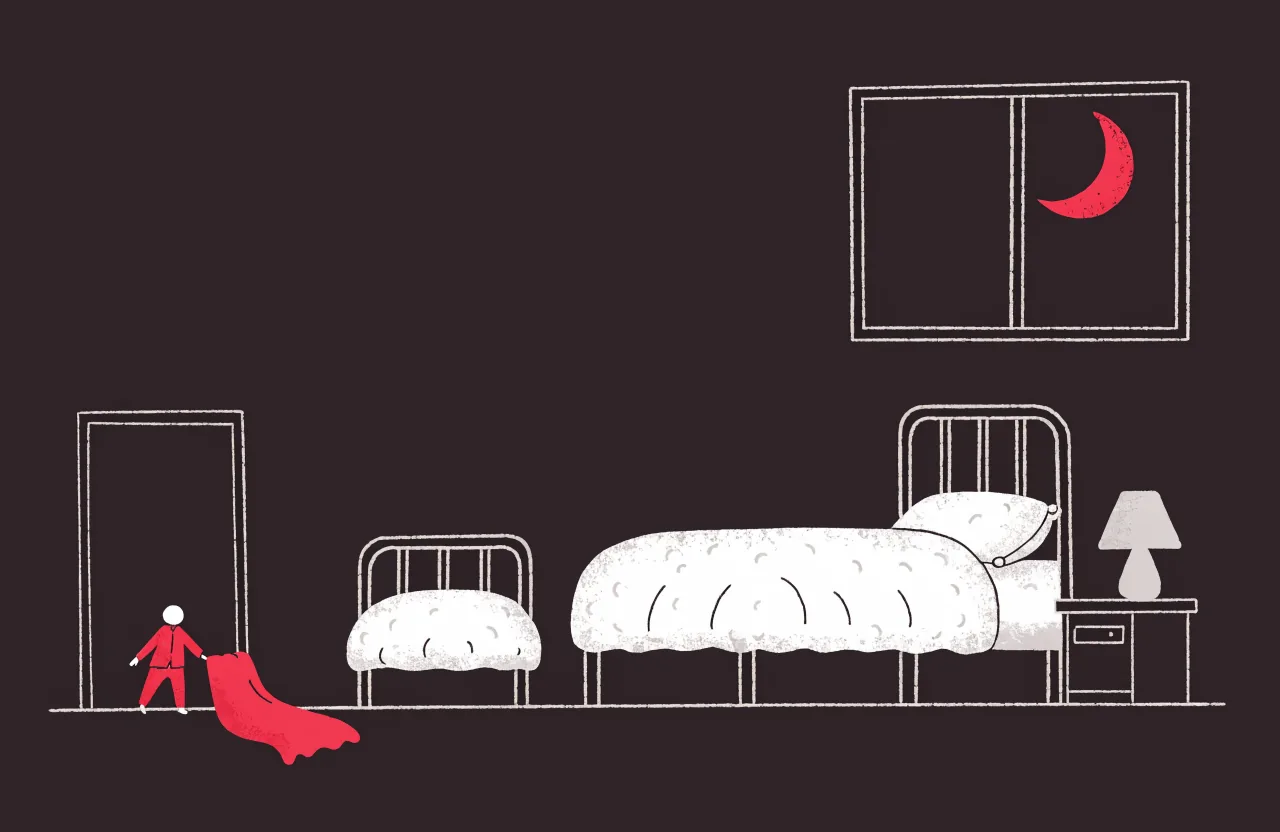 Toddler bed vs twin bed side by side as a kid drags a blanket in at night